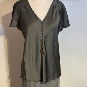 Tahari Charcoal Satin V-Neck Blouse NWT size S